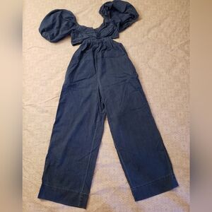 Navy Puff Sleeve Jumpsuit